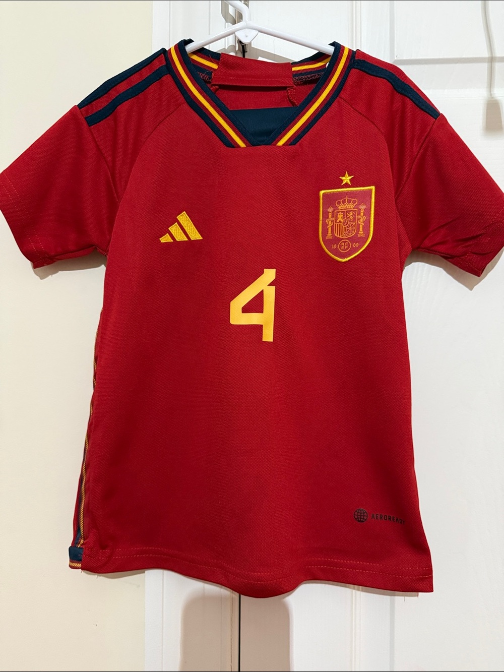 adidas Kids Spain Football Jersey Red with Gold Accents